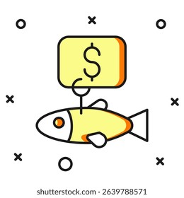 Filled outline Price tag for fish icon isolated on white background. Flat filled outline style with shadow. Vector