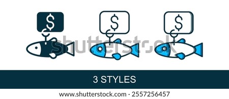 Filled outline Price tag for fish icon isolated on white background.  Vector