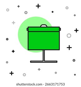 Gefüllte Kontur Projektionsbild Symbol einzeln auf weißem Hintergrund. Geschäftliche Präsentation visuelle Inhalte wie Folien, Infografiken und Videos.  Vektorgrafik
