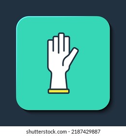 Filled outline Protective gloves icon isolated on blue background. Turquoise square button. Vector