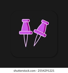 Filled outline Push pin icon isolated on black background. Thumbtacks sign. Flat filled outline style with shadow. Vector