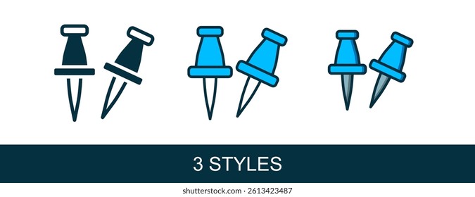 Filled outline Push pin icon isolated on white background. Thumbtacks sign.  Vector