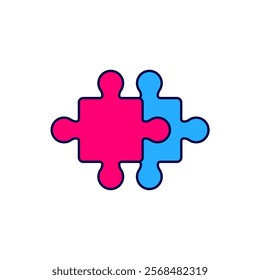 Filled outline Puzzle pieces toy icon isolated on white background.  Vector