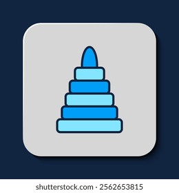 Filled outline Pyramid toy icon isolated on blue background.  Vector
