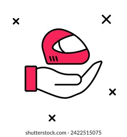 Filled outline Racing helmet icon isolated on white background. Extreme sport. Sport equipment.  Vector