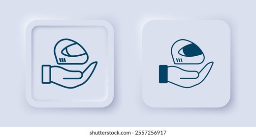 Filled and outline Racing helmet icon isolated on grey background. Extreme sport. Sport equipment. Square button. Vector