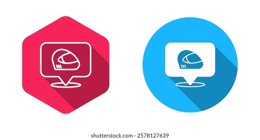 Filled and outline Racing helmet icon isolated with long shadow background. Extreme sport. Sport equipment.  Vector