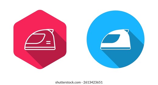Filled and outline Racing helmet icon isolated with long shadow background.  Vector