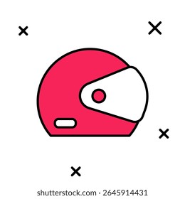 Filled outline Racing helmet icon isolated on white background.  Vector
