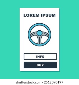 Contorno preenchido Ícone do volante de corrida isolado no fundo azul-turquesa. Ícone da roda do carro.  Vetor