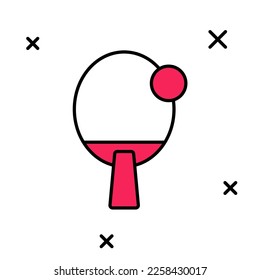 Raqueta de contorno rellena para jugar al icono de tenis de mesa aislado en fondo blanco.  Vector