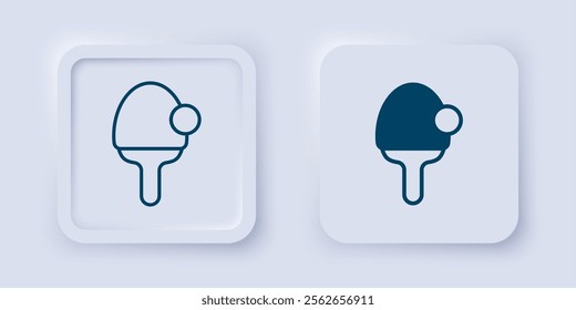 Filled and outline Racket for playing table tennis icon isolated on grey background. Square button. Vector