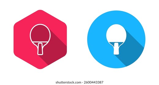 Filled and outline Racket for playing table tennis icon isolated with long shadow background.  Vector