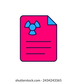 Filled outline Radiation warning document icon isolated on white background. Text file.  Vector