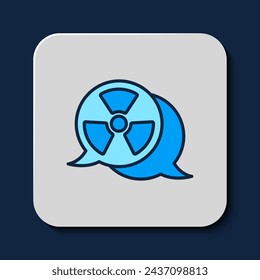 Filled outline Radioactive icon isolated on blue background. Radioactive toxic symbol. Radiation Hazard sign.  Vector
