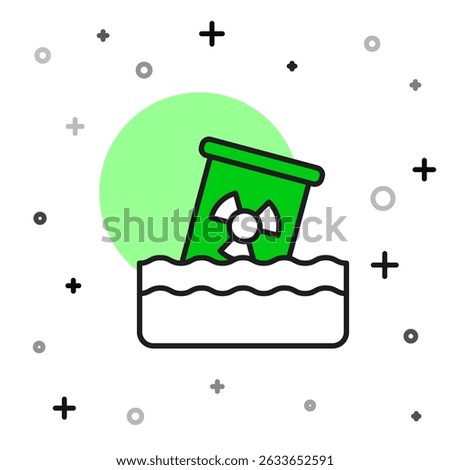 Filled outline Radioactive waste in barrel icon isolated on white background. Toxic waste contamination on water. Environmental pollution.  Vector
