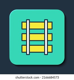 Filled Outline Railway, Railroad Track Icon Isolated On Blue Background. Turquoise Square Button. Vector