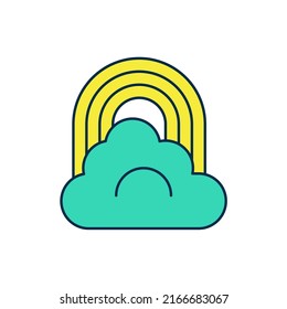 Filled outline Rainbow with cloud icon isolated on white background.  Vector