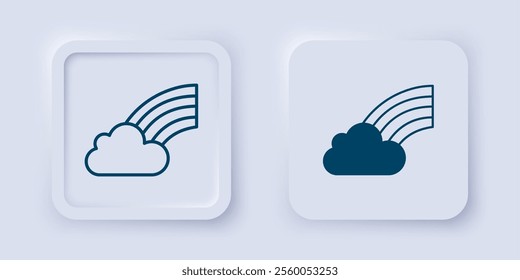 Filled and outline Rainbow with cloud icon isolated on grey background. Happy Saint Patricks day. National Irish holiday. Square button. Vector