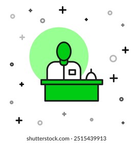 Filled outline Receptionist standing at hotel reception desk icon isolated on white background.  Vector