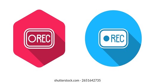Relleno y contorno Icono de Botón de registro aislado con fondo de sombra larga. Botón Rec.  Vector