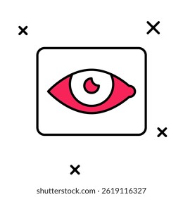 Filled outline Red eye effect icon isolated on white background. Eye redness sign. Inflammatory disease of eyes.  Vector