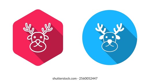 Filled and outline Reindeer icon isolated with long shadow background. Merry Christmas and Happy New Year.  Vector