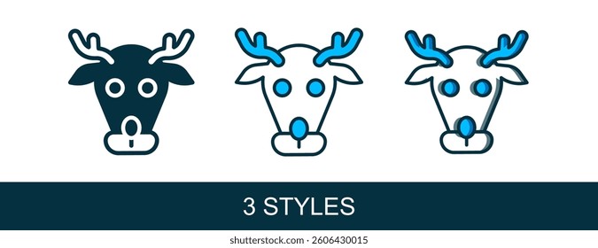 Filled outline Reindeer icon isolated on white background. Merry Christmas and Happy New Year.  Vector