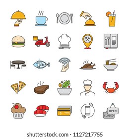 Filled outline restaurant and food icons, Restaurant icon set suitable for infographics, websites and print media