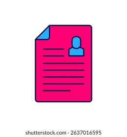 Filled outline Resume icon isolated on white background. CV application. Searching professional staff. Analyzing personnel resume.  Vector