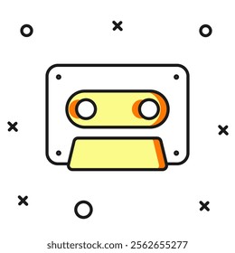 Filled outline Retro audio cassette tape icon isolated on white background. Flat filled outline style with shadow. Vector