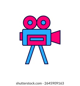 Filled outline Retro cinema camera icon isolated on white background. Video camera. Movie sign. Film projector.  Vector