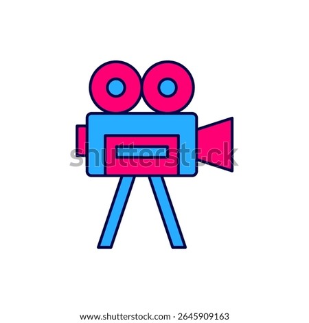 Filled outline Retro cinema camera icon isolated on white background. Video camera. Movie sign. Film projector.  Vector