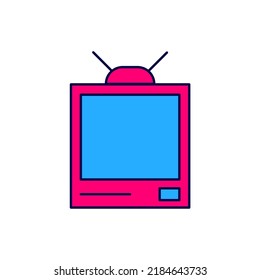 Icono de retro tv con contorno relleno aislado en fondo blanco. Cartel de televisión.  Vector