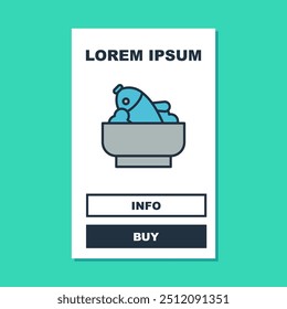 Filled outline Rice with fish in a bowl icon isolated on turquoise background. Traditional Asian food.  Vector