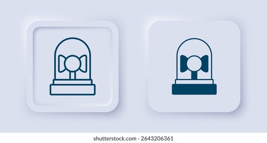 Filled and outline Ringing alarm bell icon isolated on grey background. Fire alarm system. Service bell, handbell sign, notification symbol. Square button. Vector