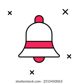 Esquema lleno Icono de campana de timbre aislado sobre fondo blanco. Símbolo de alarma, campana de servicio, señal de timbre, símbolo de notificación.  Vector
