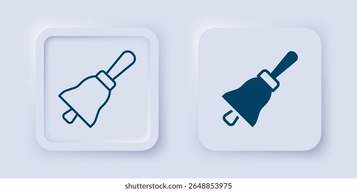 Filled and outline Ringing bell icon isolated on grey background. Alarm symbol, service bell, handbell sign, notification symbol. Square button. Vector