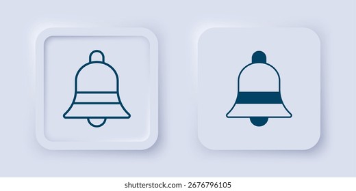 Relleno y contorno Icono de campana de timbre aislado sobre fondo gris. Símbolo de alarma, campana de servicio, señal de timbre, símbolo de notificación. Botón cuadrado. Vector