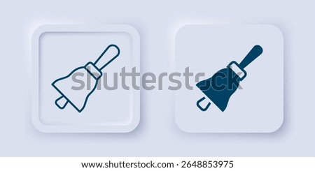 Filled and outline Ringing bell icon isolated on grey background. Alarm symbol, service bell, handbell sign, notification symbol. Square button. Vector