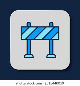 Filled outline Road barrier icon isolated on blue background. Symbol of restricted area which are in under construction processes. Repair works.  Vector