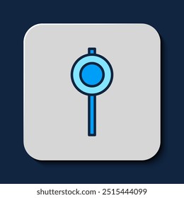Filled outline Road traffic sign. Signpost icon isolated on blue background. Pointer symbol. Street information sign. Direction sign.  Vector