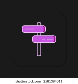 Filled outline Road traffic sign. Signpost icon isolated on black background. Pointer symbol. Isolated street information sign. Direction sign. Flat filled outline style with shadow. Vector