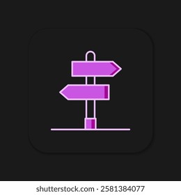 Filled outline Road traffic sign. Signpost icon isolated on black background. Pointer symbol. Isolated street information sign. Direction sign. Flat filled outline style with shadow. Vector