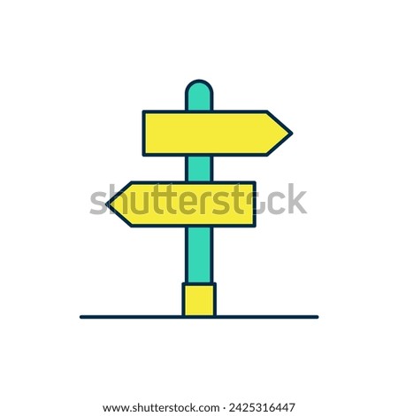 Filled outline Road traffic sign. Signpost icon isolated on white background. Pointer symbol. Isolated street information sign. Direction sign.  Vector