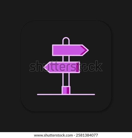 Filled outline Road traffic sign. Signpost icon isolated on black background. Pointer symbol. Isolated street information sign. Direction sign. Flat filled outline style with shadow. Vector