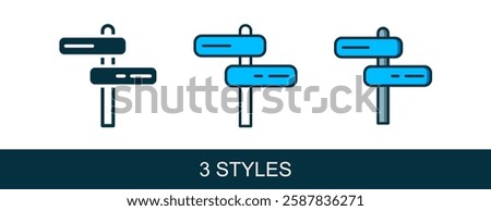 Filled outline Road traffic sign. Signpost icon isolated on white background. Pointer symbol. Isolated street information sign. Direction sign.  Vector