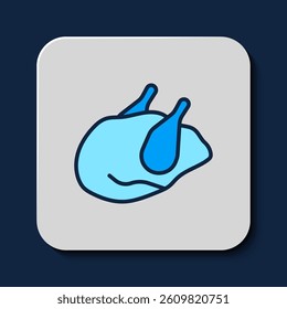 Filled outline Roasted turkey or chicken icon isolated on blue background.  Vector