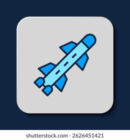 Filled outline Rocket icon isolated on blue background.  Vector