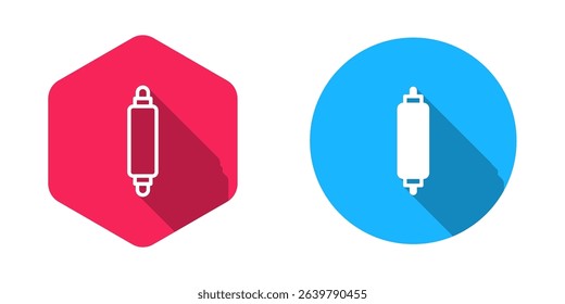 Filled and outline Rolling pin icon isolated with long shadow background.  Vector